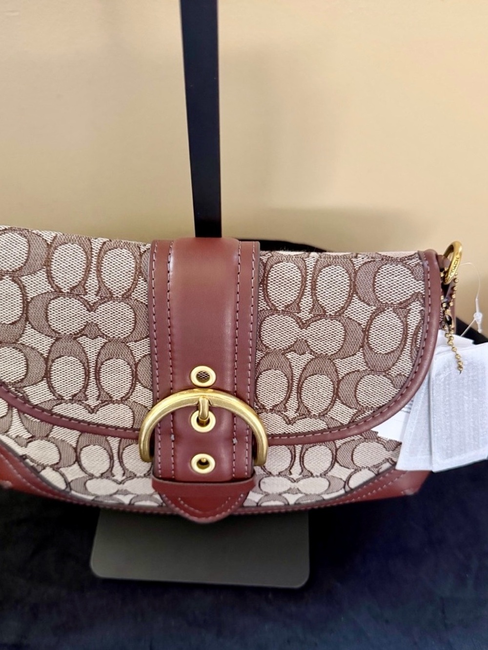 Coach Brown Signature Canvas Saddle Crossbody with Gold Hardware